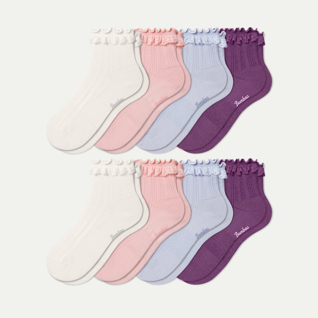 Youth Ruffle Rib Quarter Sock 8-Pack