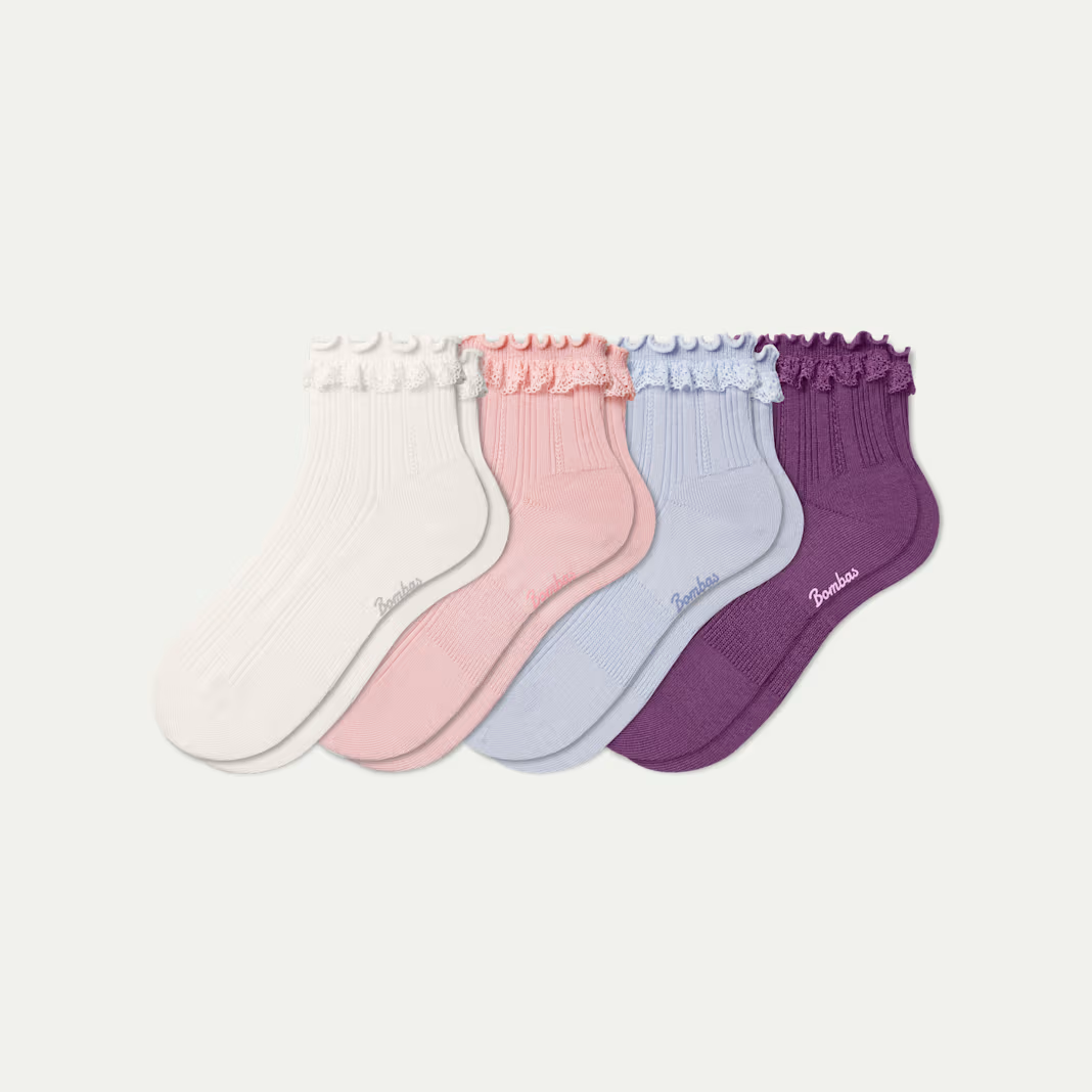 Youth Ruffle Rib Quarter Sock 4-Pack