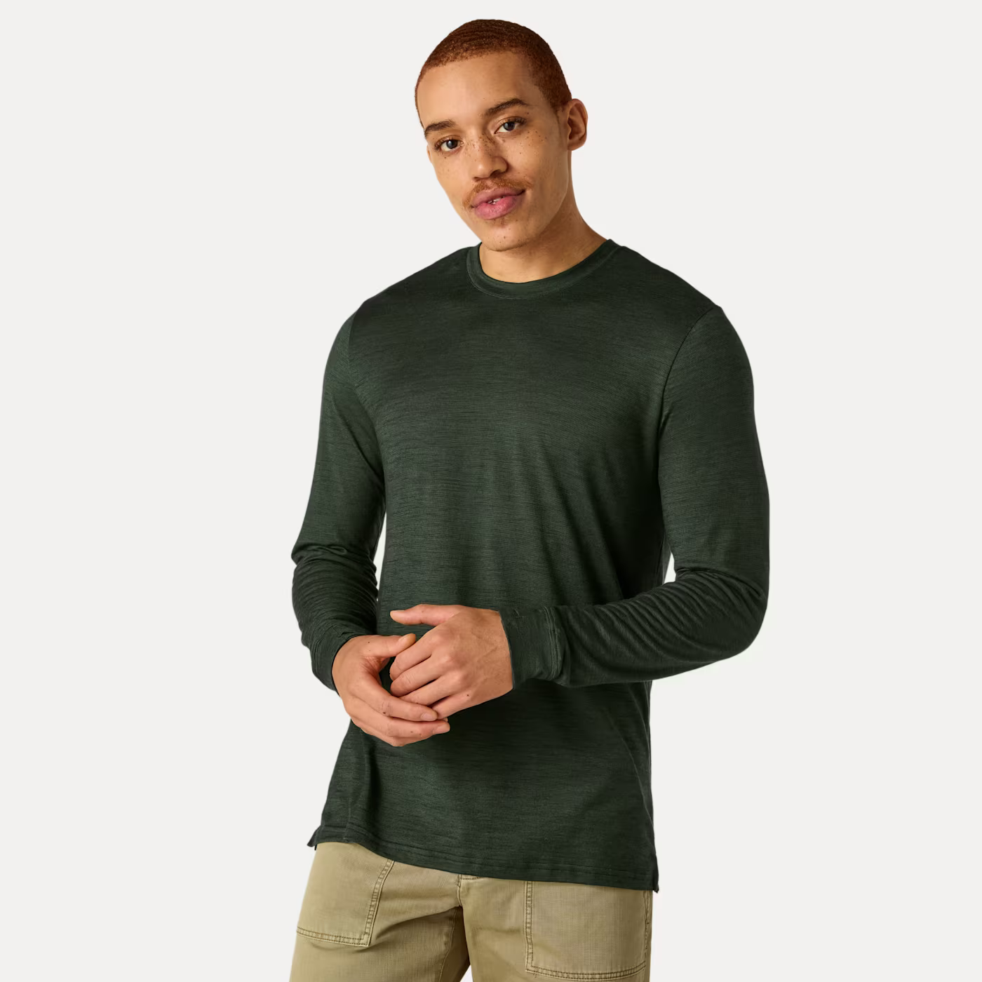 Men's Merino Wool Blend Crew Neck Long Sleeve T-Shirt