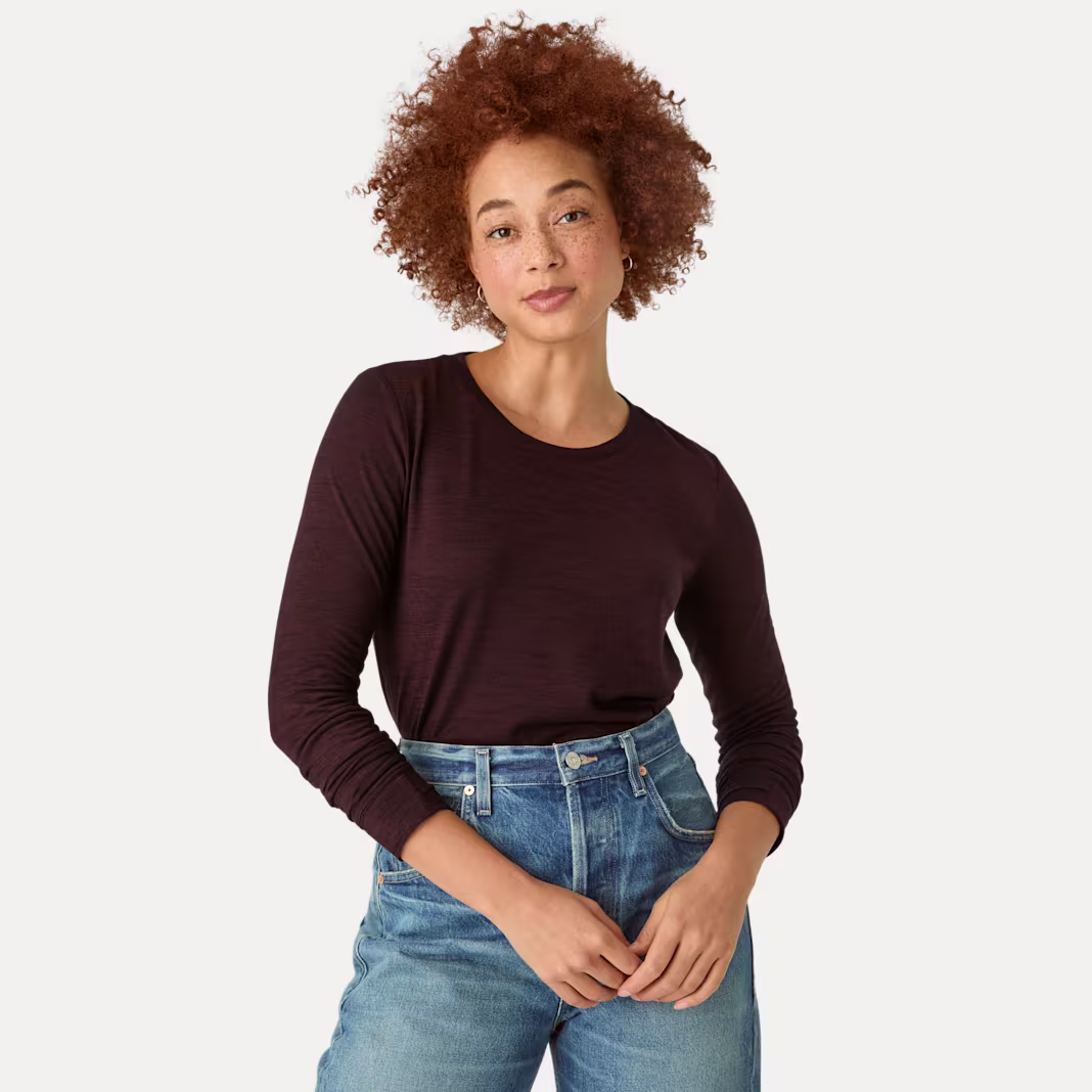 Women's Merino Wool Blend Crew Neck Long Sleeve T-Shirt