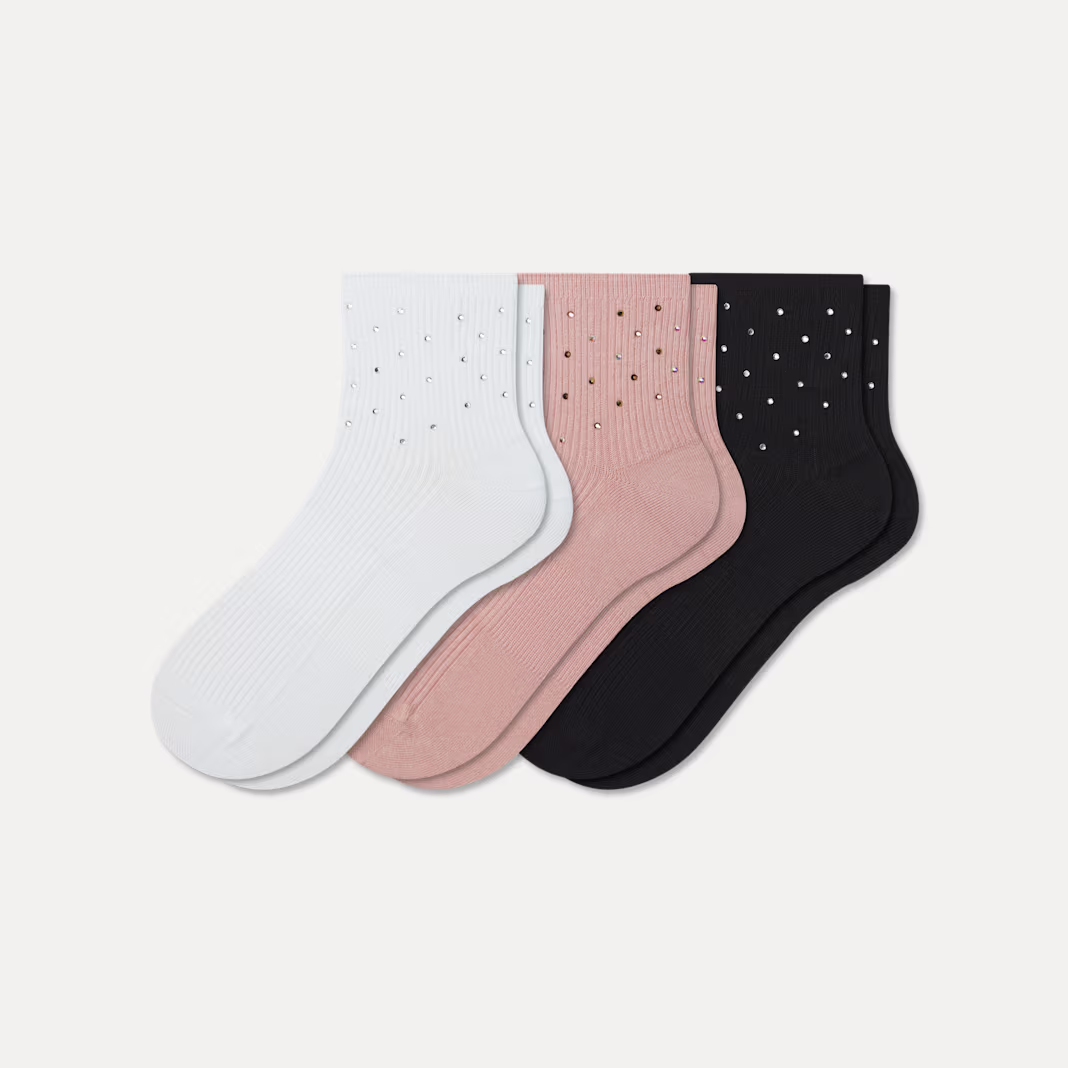 Women’s Rhinestone Rib Quarter Sock 3-Pack